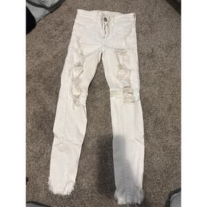 American Eagle White Distressed Jeans Size 00